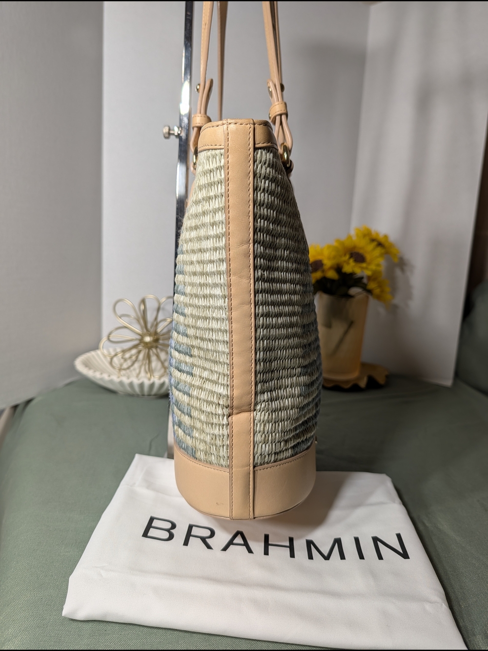 BRAHMIN Woven Tote with Vachetta Leather Trim - Picture 10 of 16